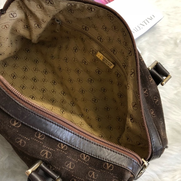 VALENTINO Vintage Suede Leather Monogram Brown Bag - Picture 5 of 8